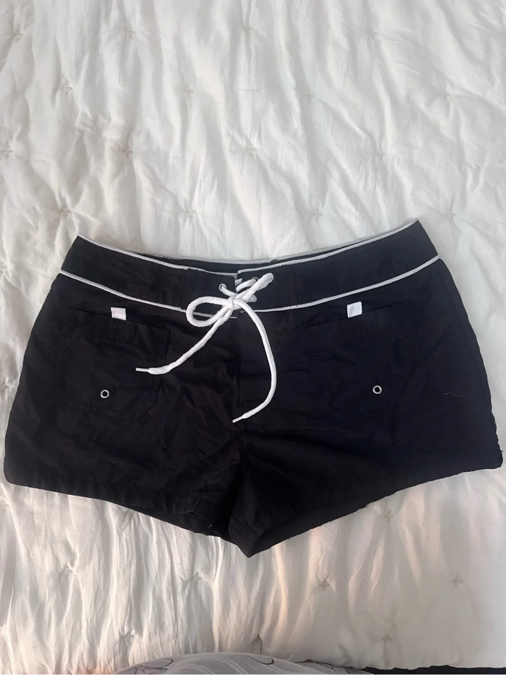Vintage Y2K No Boundaries Black Board Shorts with White Accents